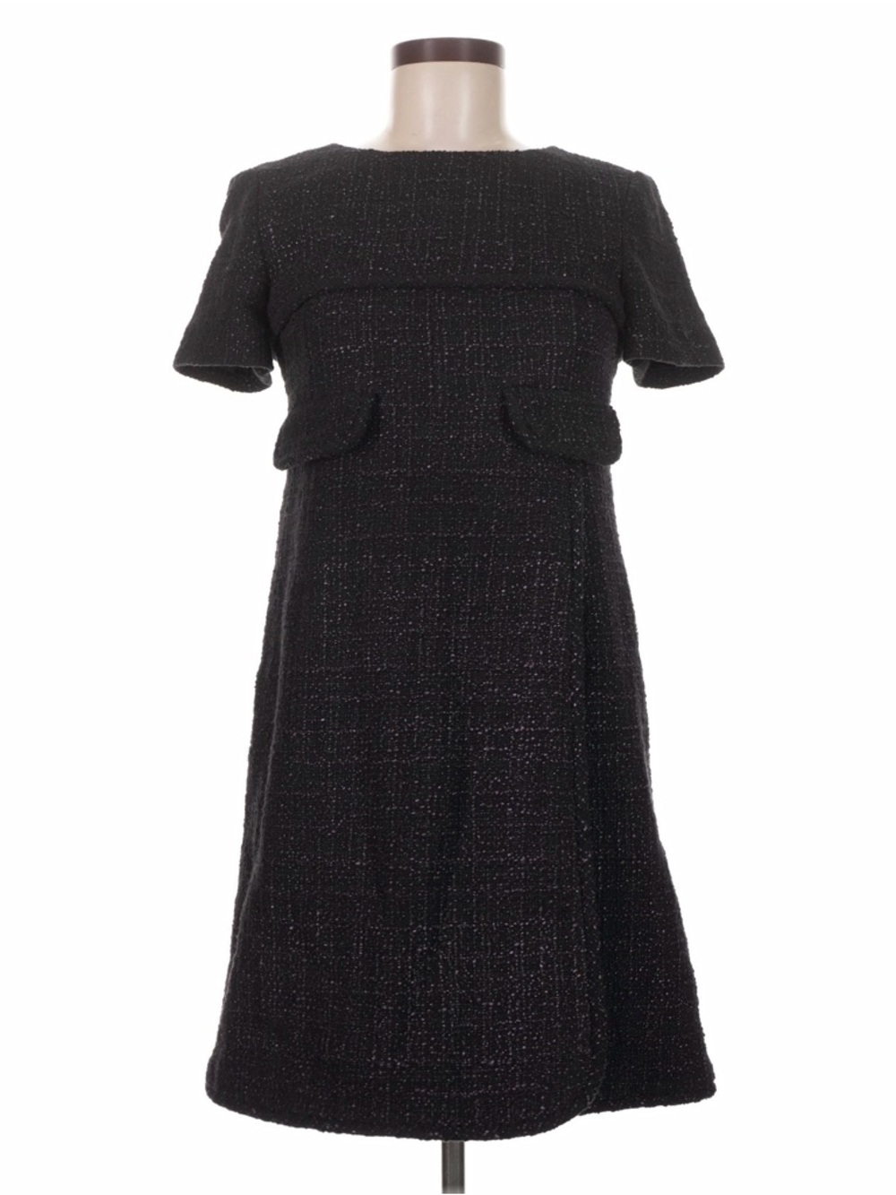 CHANEL Black & Purple Tweed Short-Sleeve A-Line Dress NEEDS ZIPPER PULL